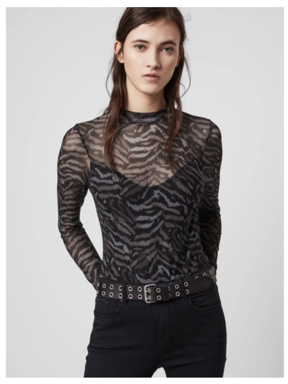 All Saints Remix Elia Sheer Bodysuit Grey Animal Print Size Medium NWT